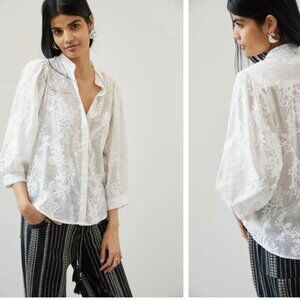 Anthropologie Pilcro Femme Bella Yellow Button Down Embroidered Top Shirt